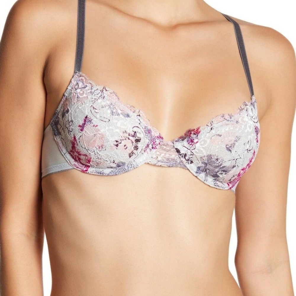 C&C CALIFORNIA Gray Scalloped Lace Bra Floral 32D